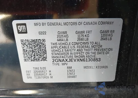 2022 Chevrolet Equinox Fwd 2Fl from USA, damaged, VIN 2GNAXJEVXN6130853
